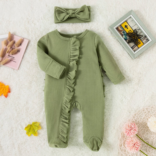 Ruffle Footed Jumpsuit Romper with Headband Set