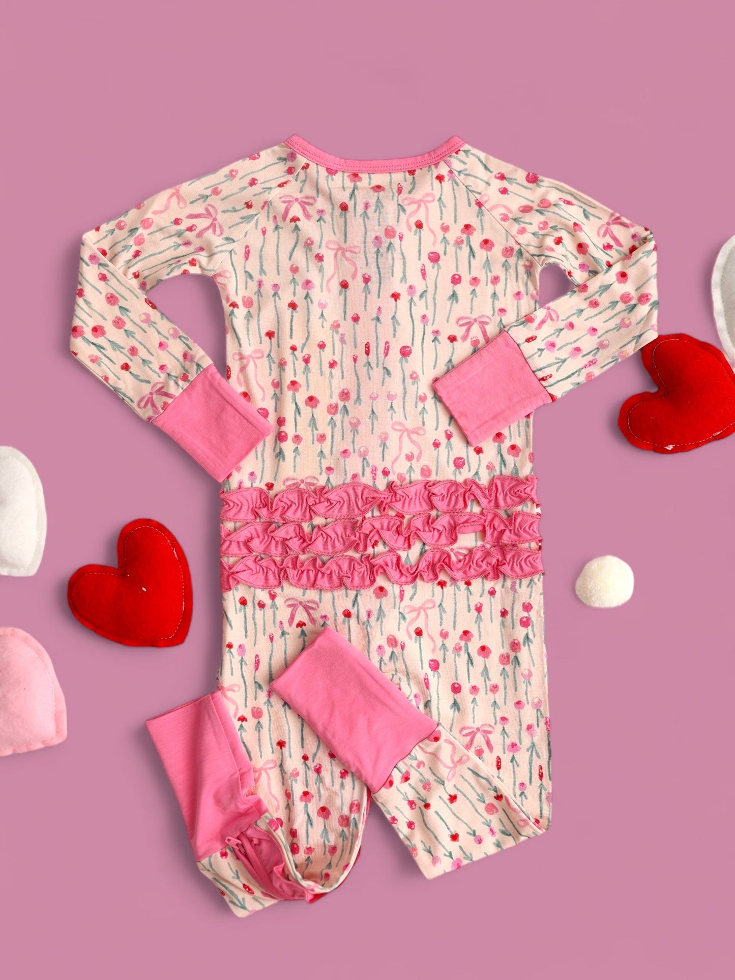 BLOOMS & BOWS DREAM FLORAL RUFFLE ZIPPER ROMPER