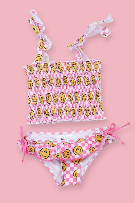 BLUSHIN' CHECKERS DREAM SMOCKED TANKINI TWO PIECE SWIM SUIT