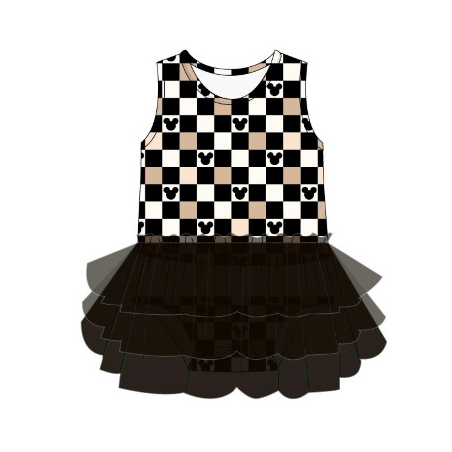 Mouse Checkers (black) | Tutu Bodysuit Romper Dress