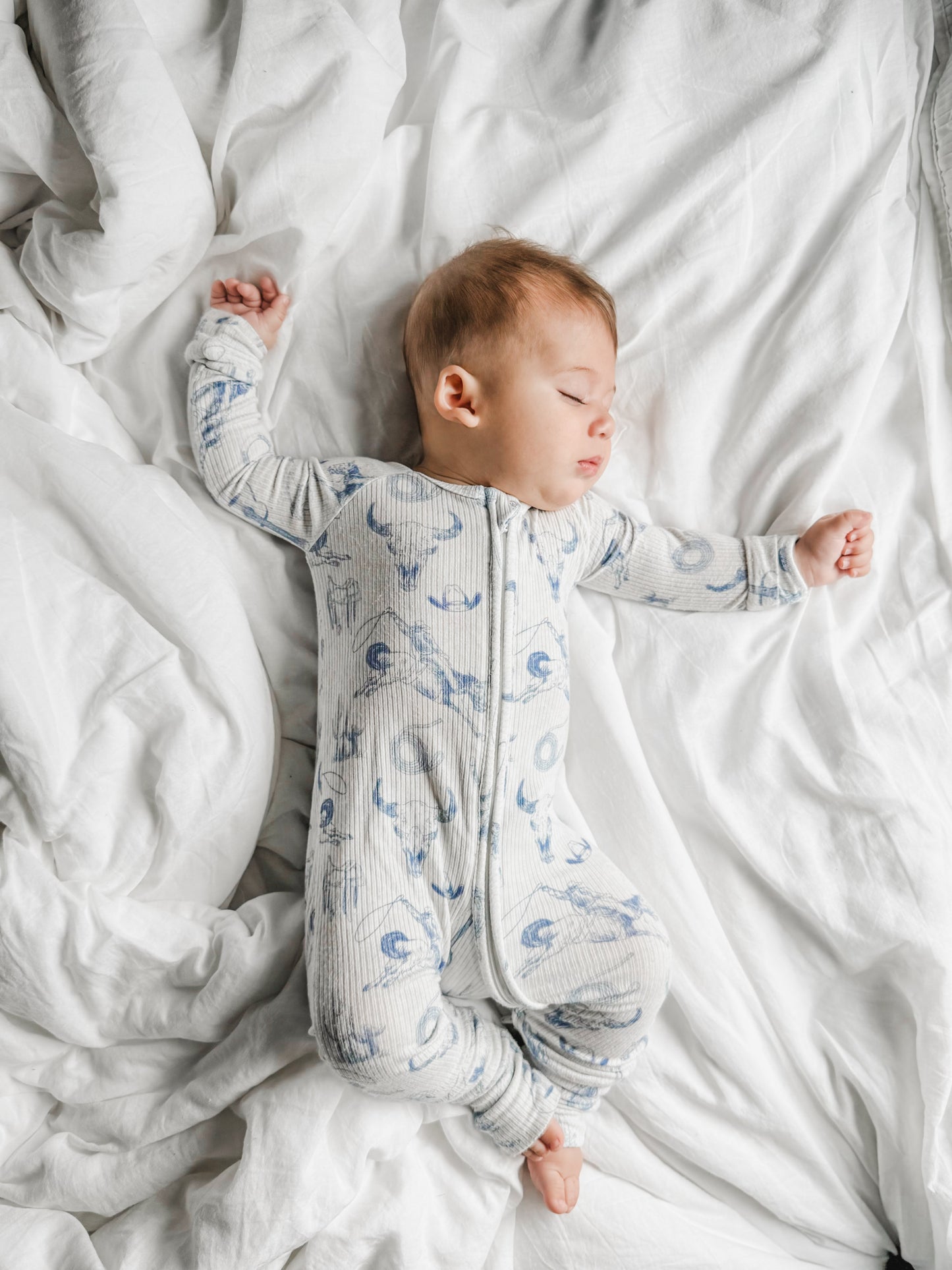 Cowboy Blues Ribbed Bamboo Zippy Pajamas Romper