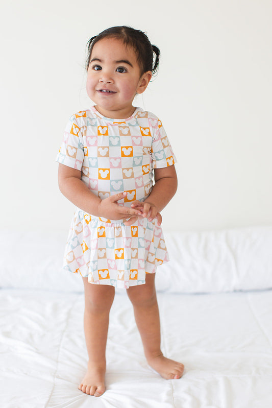 Checkerboard Charm - Bodysuit Romper Dress