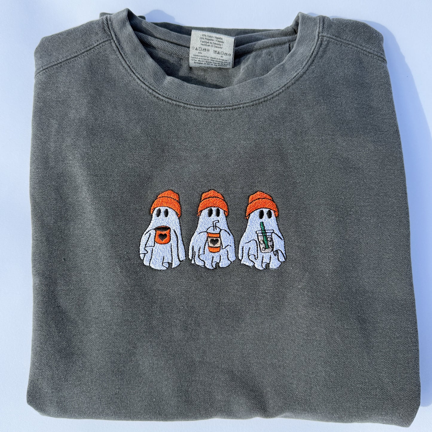Adult Ghost Trio Embroidered Comfort Colors Crewneck Sweatshirt - Pepper