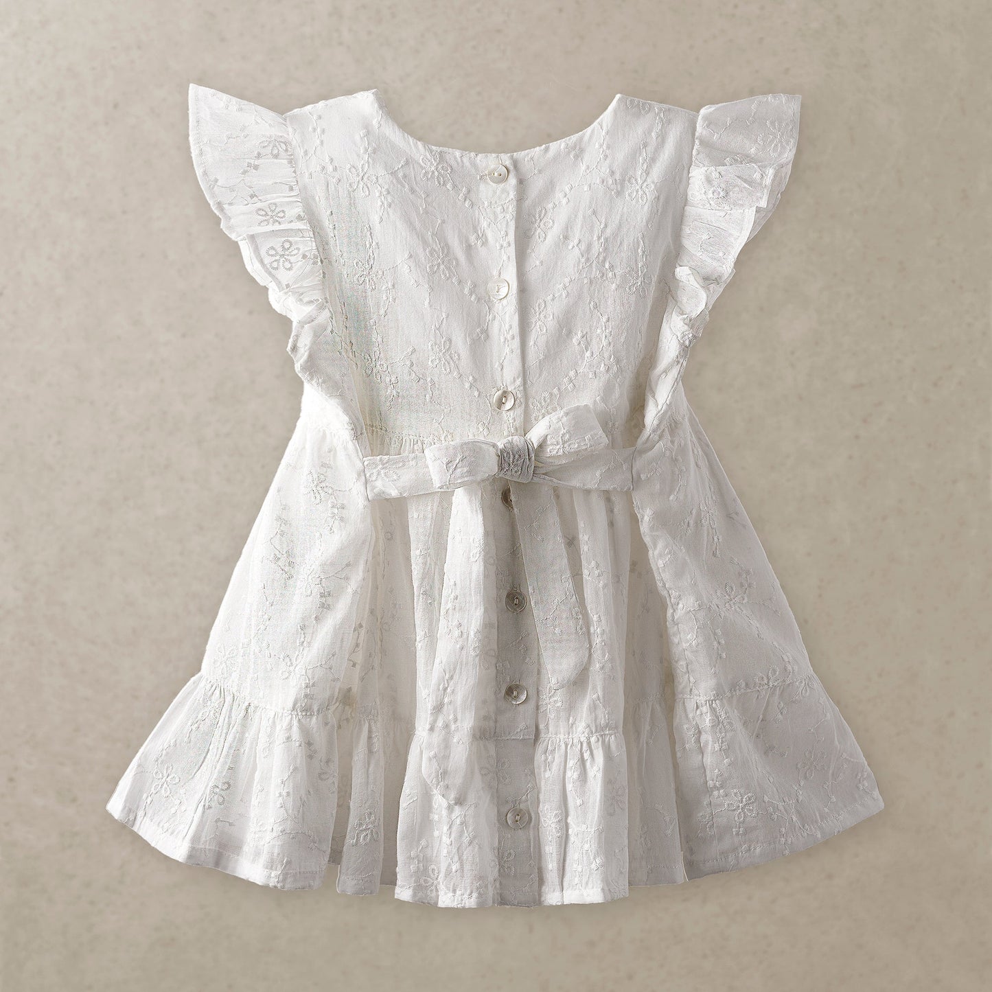 Cotton Embroidered Dress with Flutter Sleeves