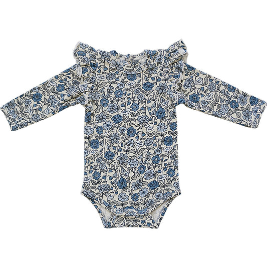 Bluebell Ruffle Sleeve Pointelle Bamboo Bodysuit Floral Romper