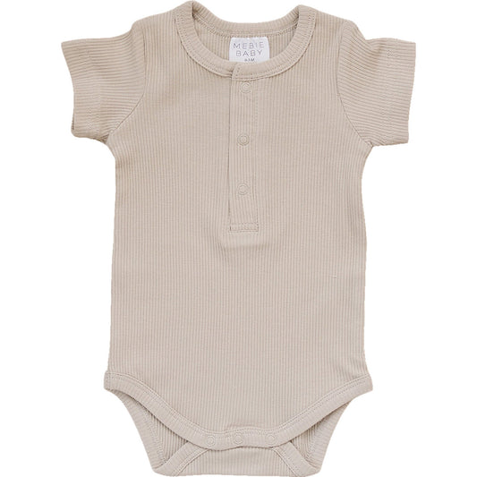 Oatmeal Organic Cotton Ribbed Snap Bodysuit Romper