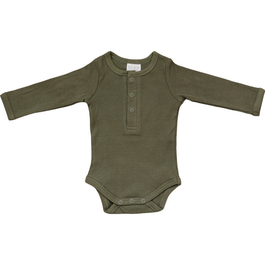 Winter Green Organic Snap Long Sleeve Ribbed Bodysuit Romper