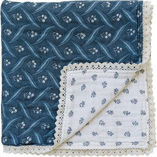 Navy Berry + Cream Berry Lace Muslin Quilt Blanket