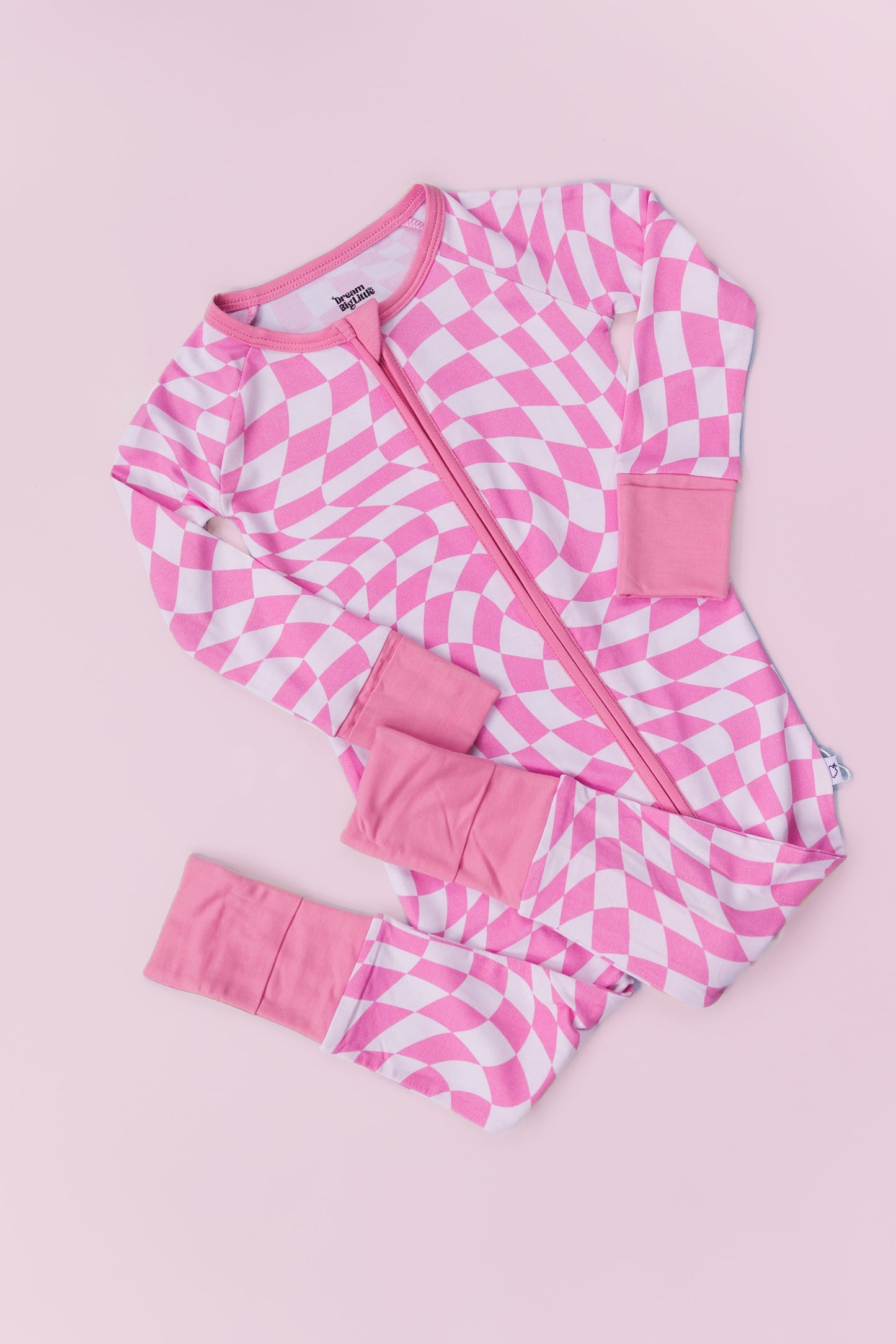 BUBBLEGUM WAVY CHECKERS DREAM ZIPPER ROMPER