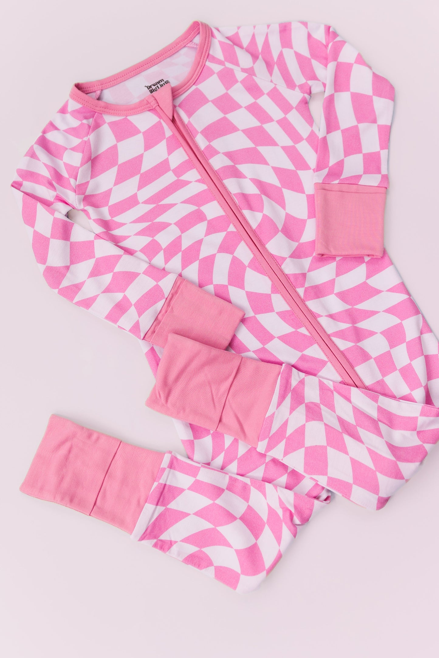BUBBLEGUM WAVY CHECKERS DREAM ZIPPER ROMPER