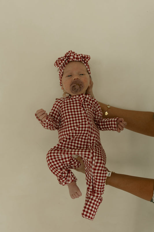 Bamboo Zip Pajamas | Red Gingham