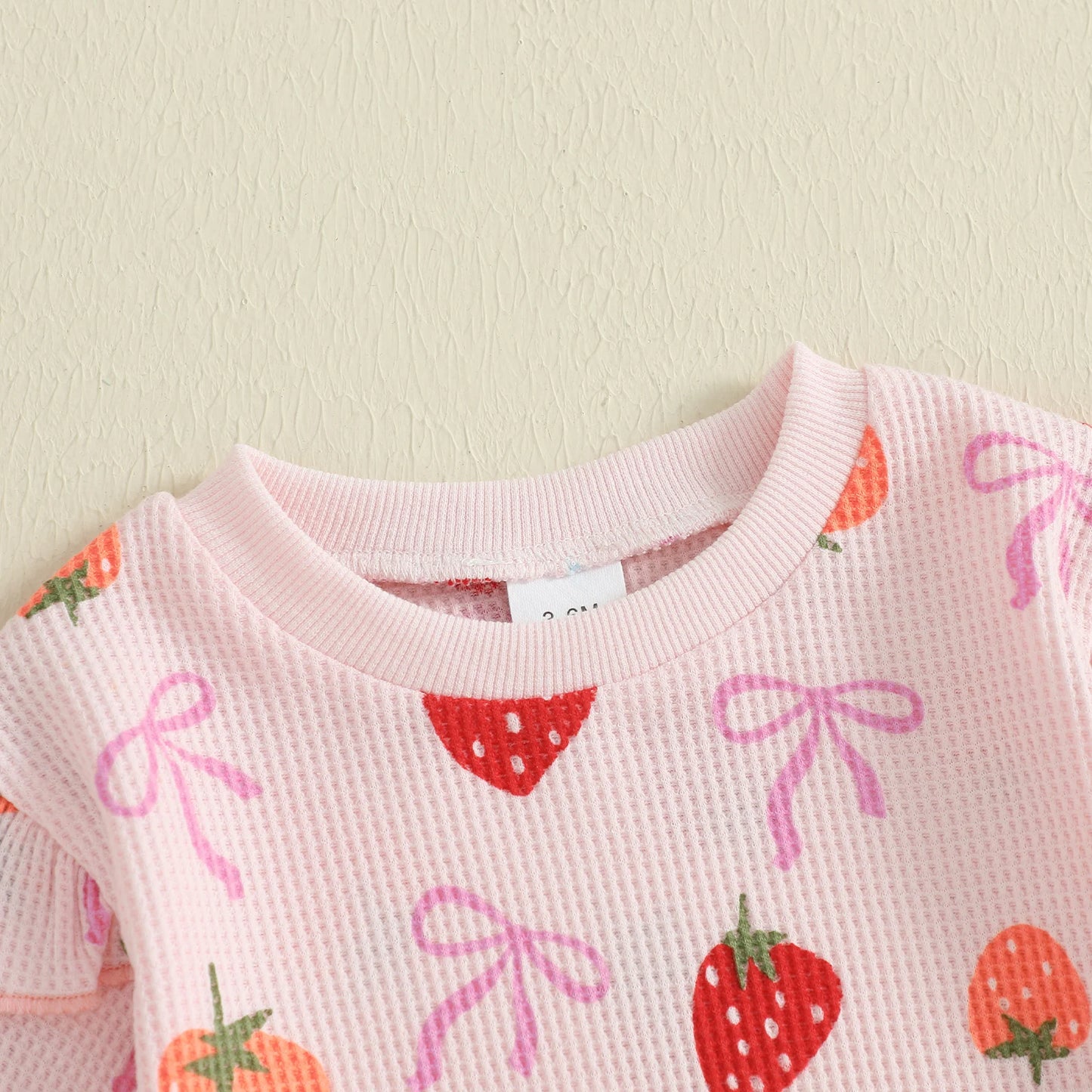 Baby Toddler Girls 2Pcs Fall Set Fashionable Strawberry Print Long Sleeve Pullover Top Bow Jogger Pants Outfit