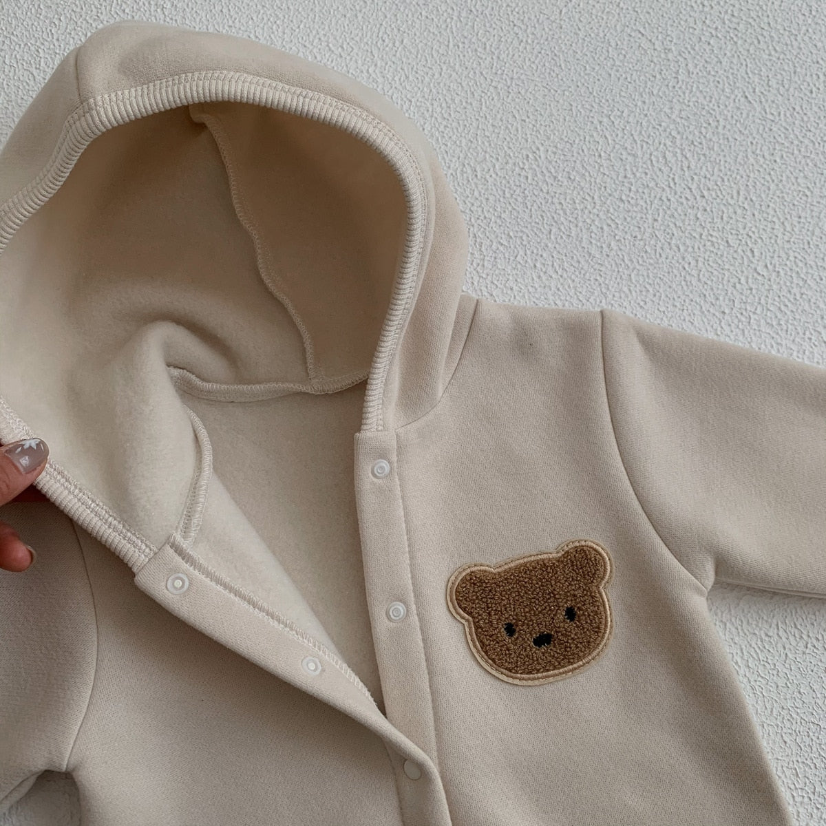 Teddy Bear Patch Hoodie Jumpsuit Romper