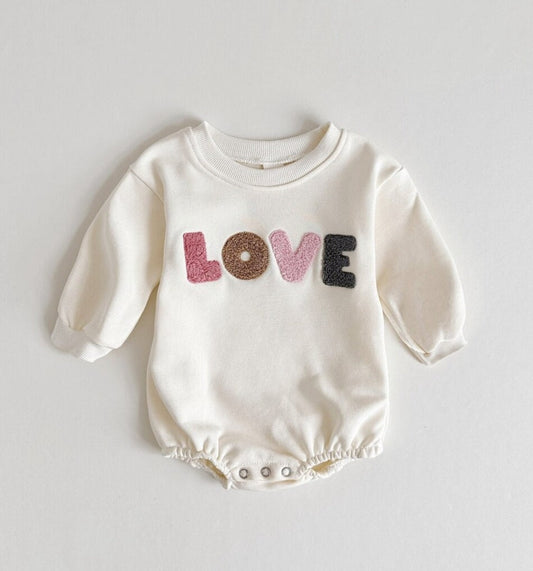 Love Embroidery Girl Bodysuit Romper