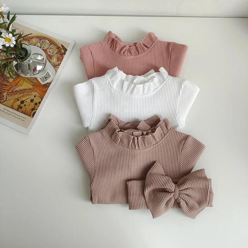 Ruffle Neck Long Sleeve Bodysuit Romper Set