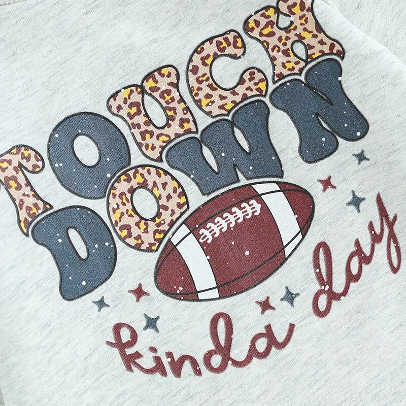 Baby Boys Girls Football Romper Letter Touchdown Kinda Day Long Sleeve Round Neck Loose Fit Jumpsuit