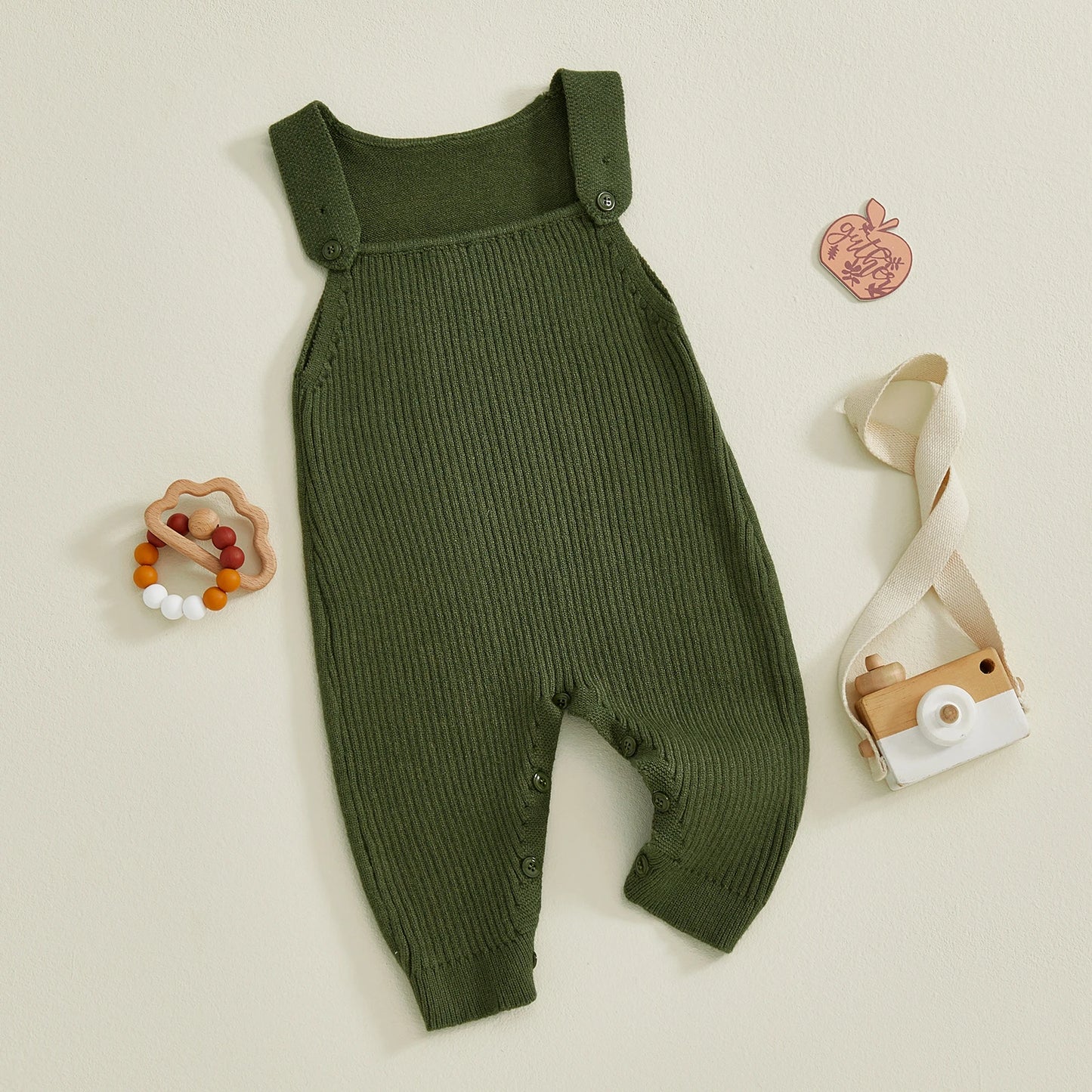 Baby Boys Girls Knit Jumpsuit Sleeveless Square Neck Solid Color Rompers Overalls