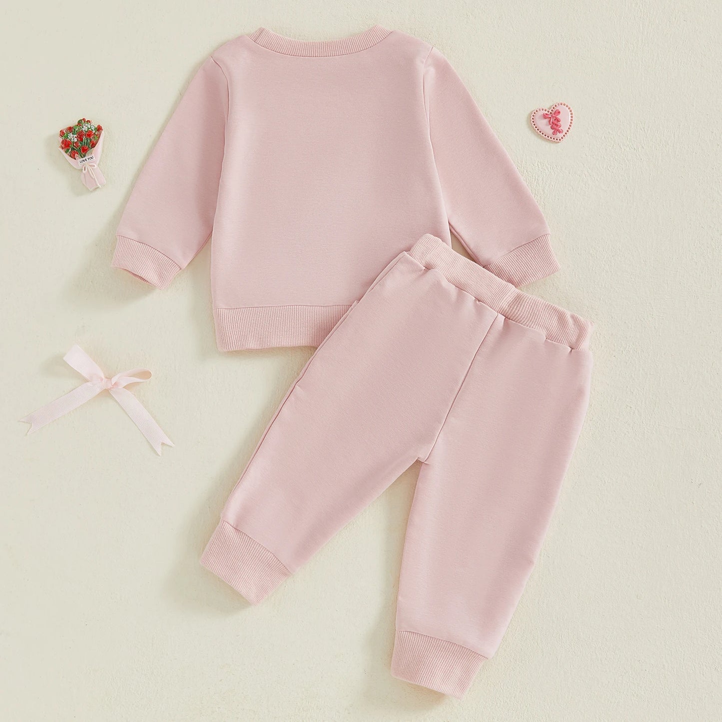 Baby Toddler Girls 2Pcs Big Sister Autumn Pink Letter Print Long Sleeve Top Drawstring Pants Jogger Set