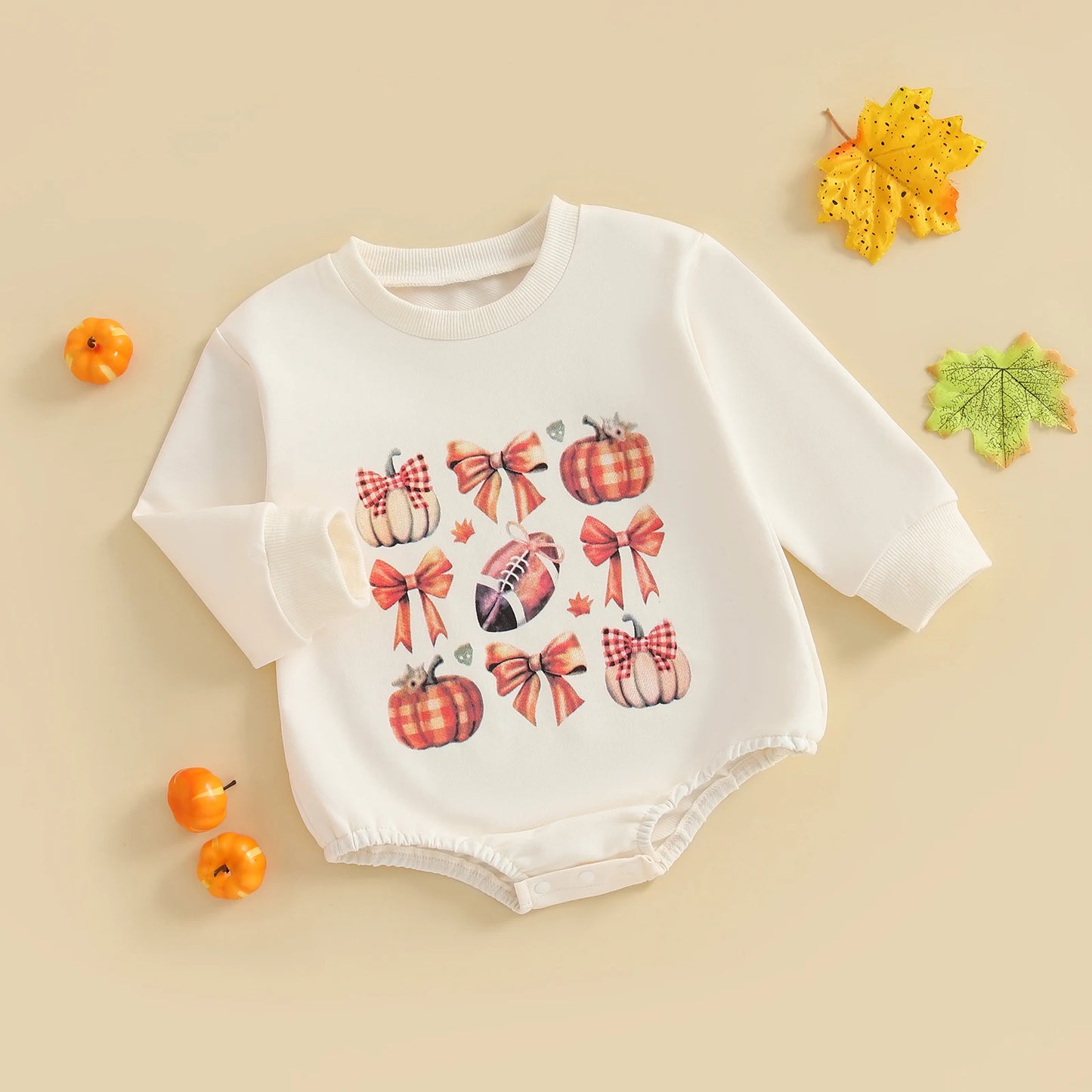 Baby Girls Boys Bubble Romper Halloween Clothes Pumpkin Print Long Sleeve Fall Bodysuit Jumpsuit