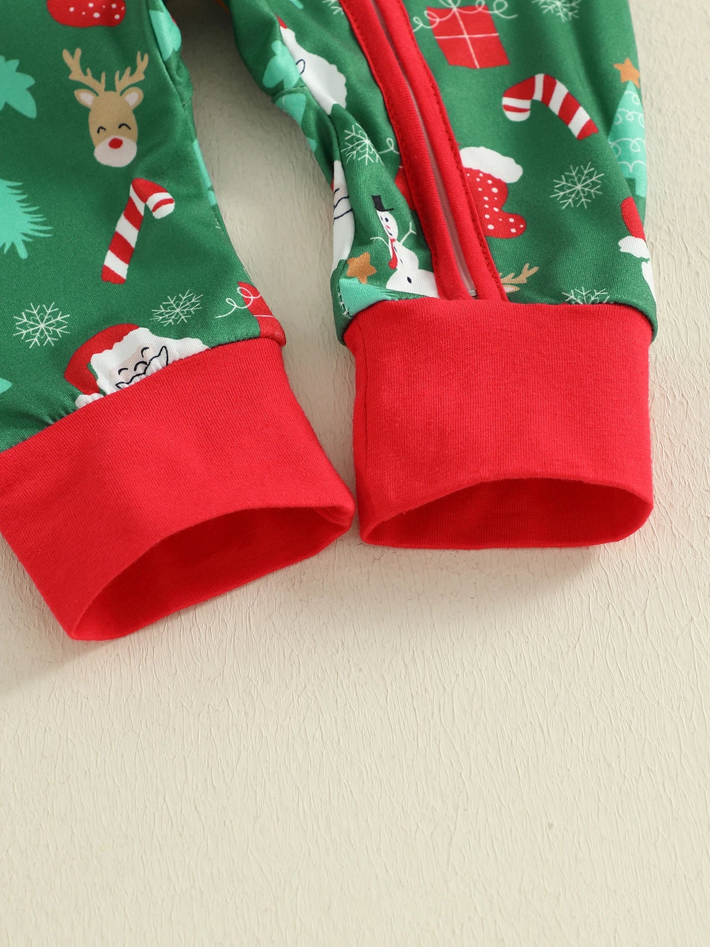 Baby Boys Girls Christmas Zipper Romper Reindeer Santa Print Zip Up Long Sleeve Round Neck Jumpsuit