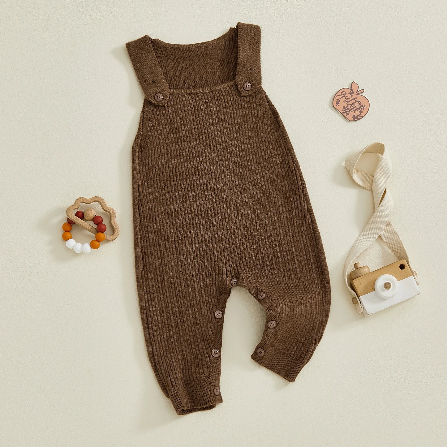 Baby Boys Girls Knit Jumpsuit Sleeveless Square Neck Solid Color Rompers Overalls