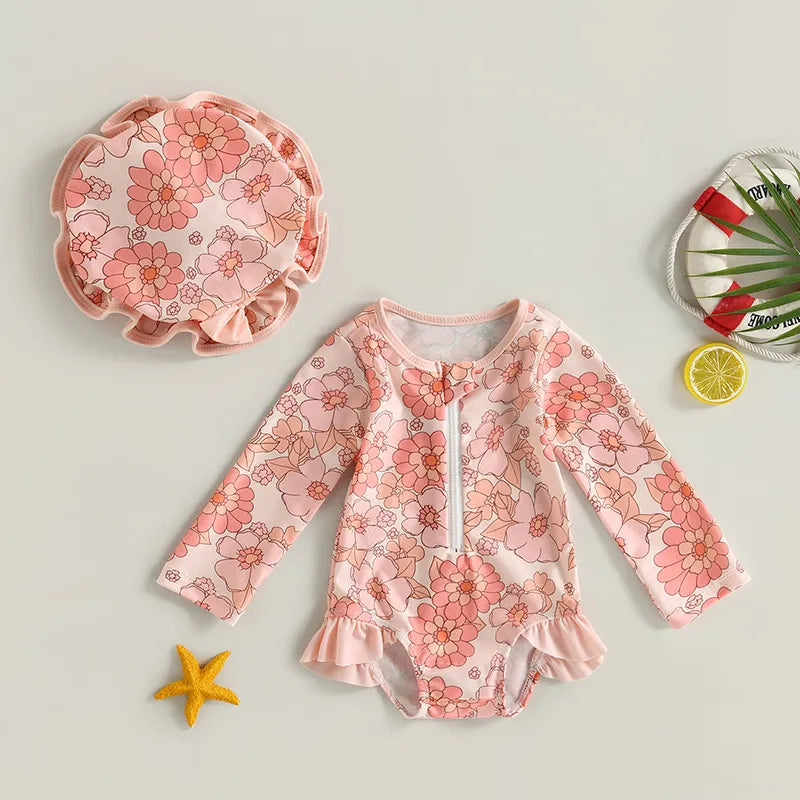 Baby Girl 2 Pcs Long Sleeve Cute Swimwear Set