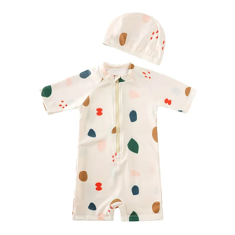 Boys Printed Zip Up Swimsuit