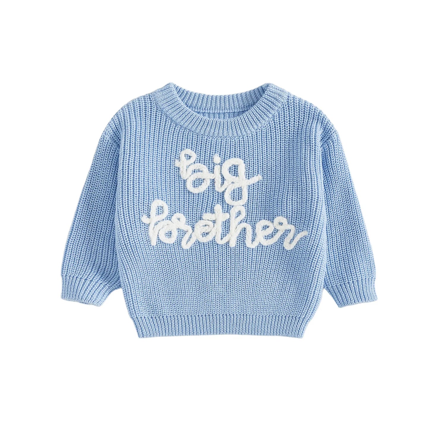 Toddler Boy Big Brother Fall Sweater Letter Embroidered Crewneck Long Sleeve Pullover Chunky Knit Tops