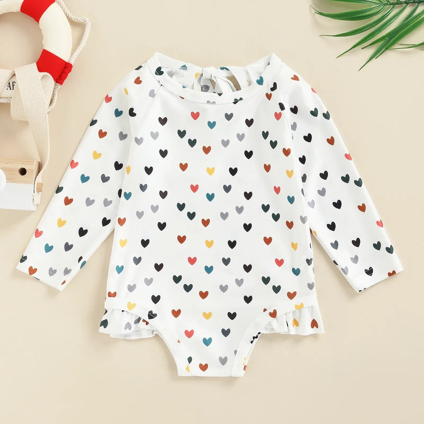 Long Sleeve Printed Ruffle Swimsuit