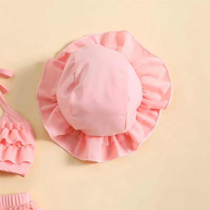 Baby Girls Cute Frill Swimsuit With Hat