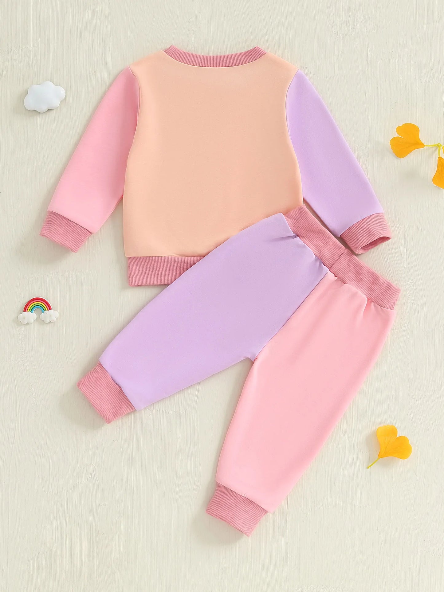 Baby Toddler Girls 2Pcs Mama's Little Bestie Long Sleeve O Neck Contrast Color Top Drawstring Pants Jogger Set