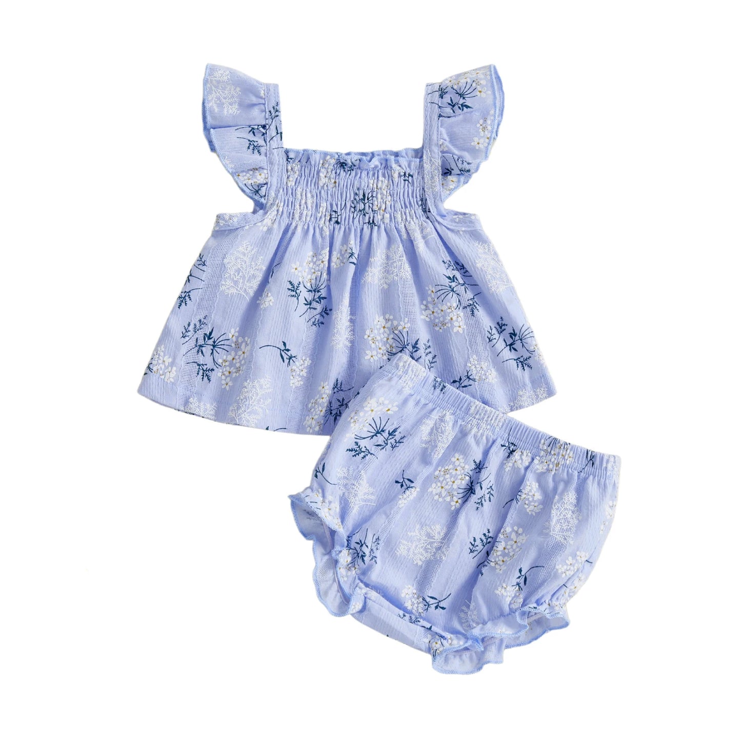 Baby Toddler Girl 2Pcs Summer Outfit Flower Flying Sleeve Ruffle Tank Top and Shorts Bloomers 2 Piece Casual Set