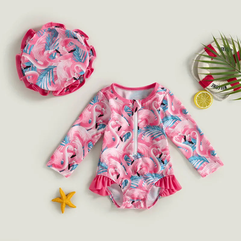 Baby Girl 2 Pcs Long Sleeve Cute Swimwear Set