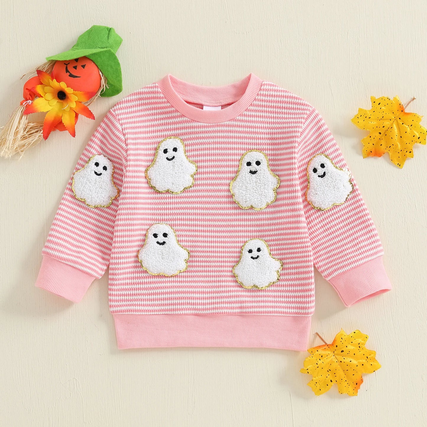 Baby Toddler Girls Boys Long Sleeve Crew Neck Ghost Pumpkin Striped Pullover Halloween Top Clothes