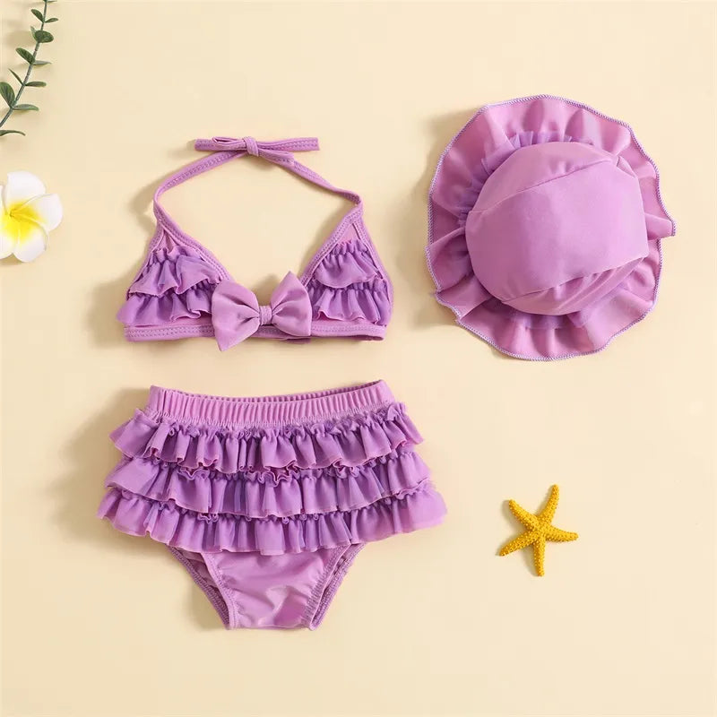 Baby Girls Cute Frill Swimsuit With Hat