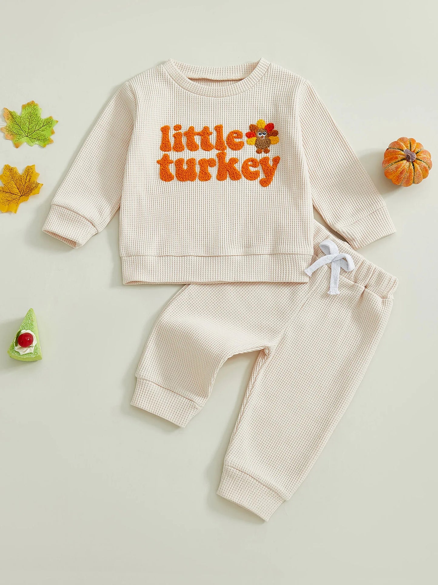 Baby Toddler Boy s2Pcs Little Turkey Thanksgiving Outfit Turkey Letter Embroidery Long Sleeve Pullover Top Elastic Waist Solid Pants Jogger Set