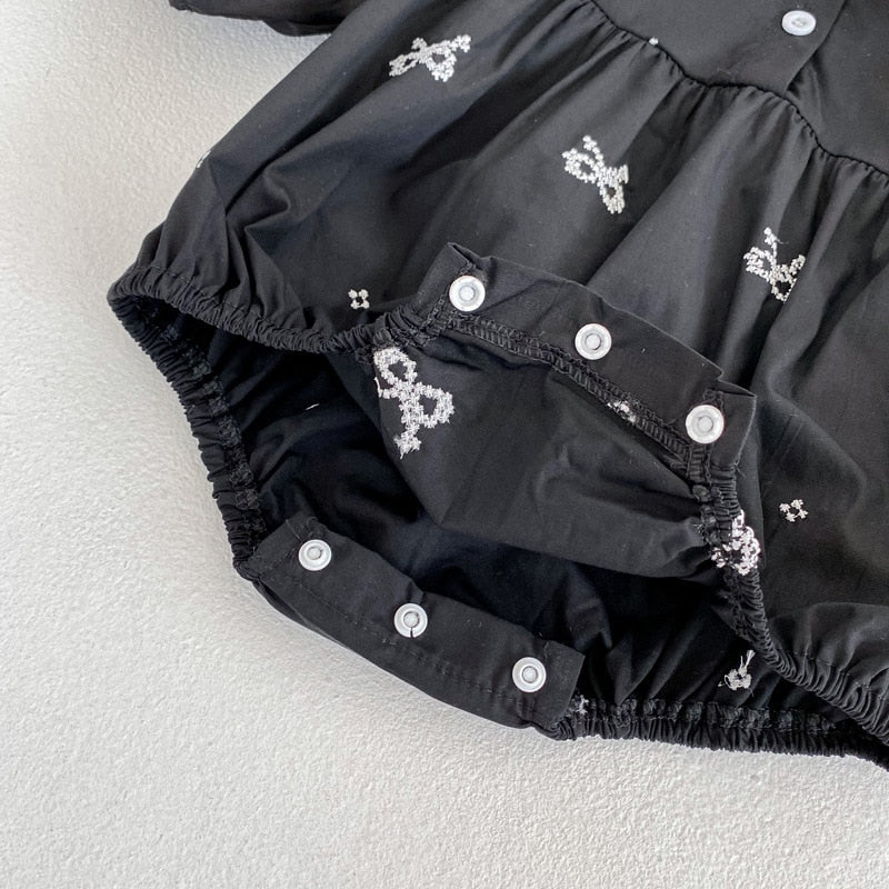 Ribbon Long Sleeve Embroidery Bodysuits Romper