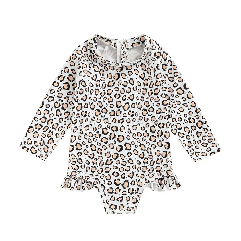 Long Sleeve Printed Ruffle Swimsuit