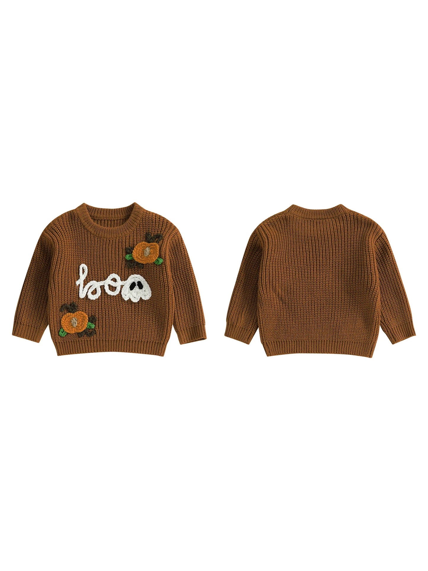 Baby Toddler Boys Girls Halloween Sweater Boo Letter Ghost Embroidery Long Sleeve Crew Neck Knitwear Pullover Top