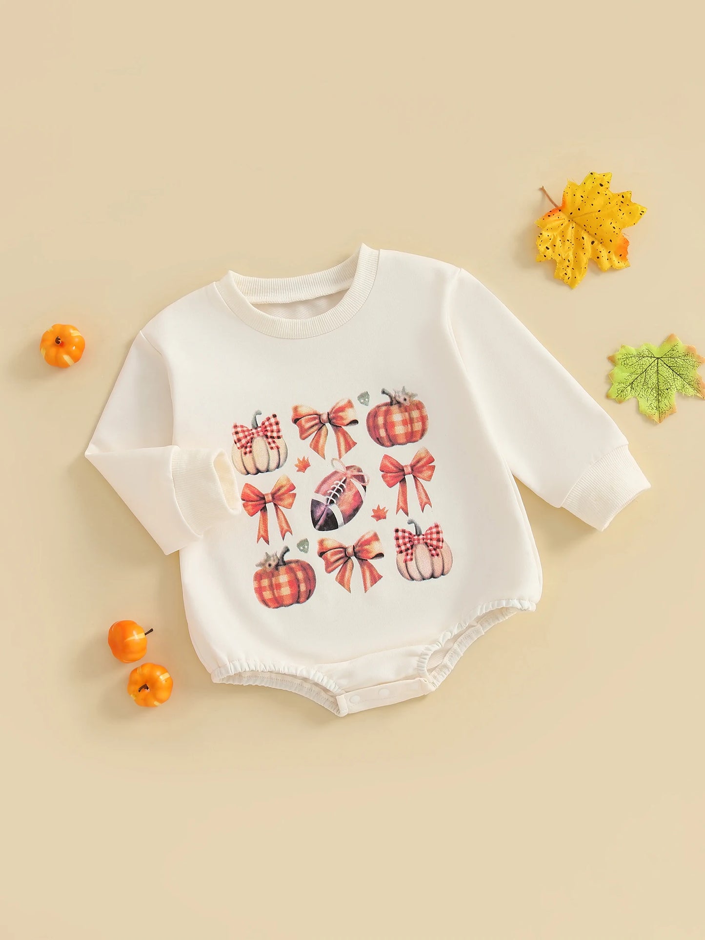 Baby Girls Boys Bubble Romper Halloween Clothes Pumpkin Print Long Sleeve Fall Bodysuit Jumpsuit