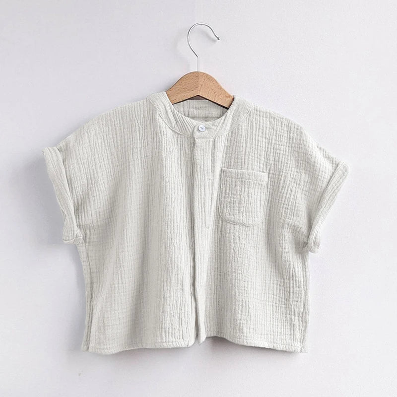 Loose Short-Sleeve Muslin Top