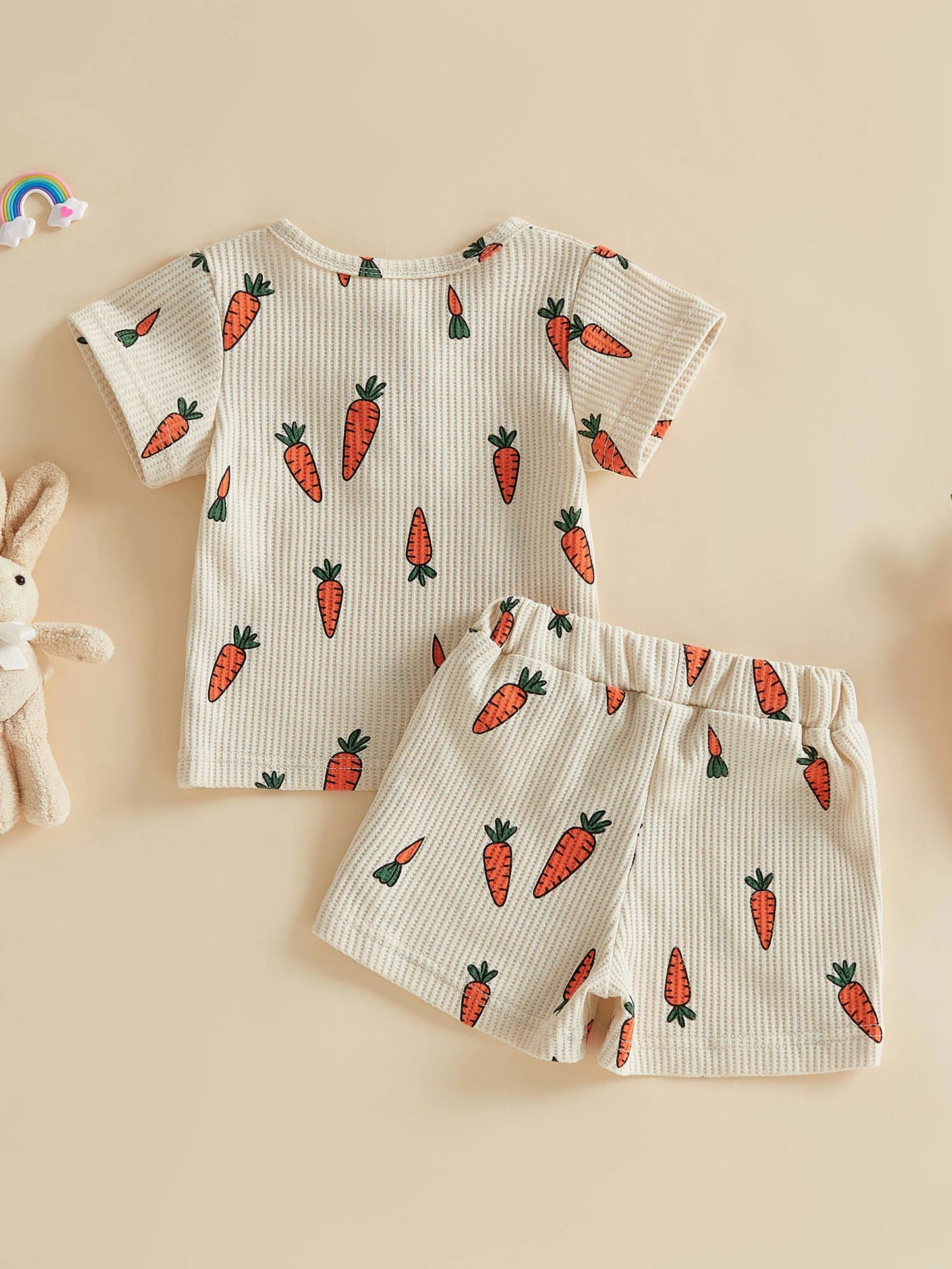 Baby Toddler Boys Girls 2Pcs Easter Outfit Carrot Print Short Sleeve Crew Neck T-shirt Top with Shorts 2-piece Set