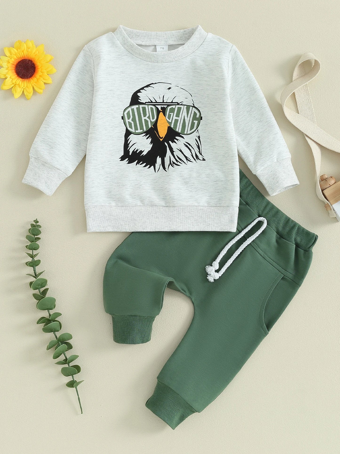 Toddler Baby Boy 2Pcs Football Bird Gang Outfits Birds Eagles Sunglasses Long Sleeve Top Jogger Pants Set