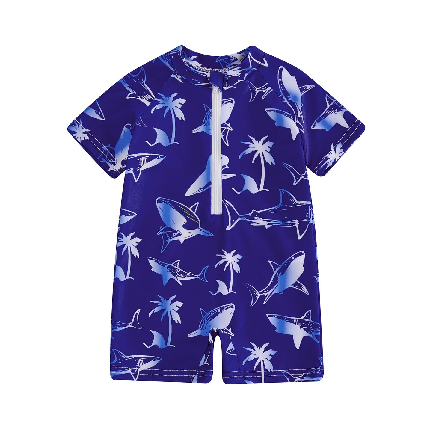 Baby Toddler Boys Rash Guard Swimsuits Cute Shark Animal Printed Short Sleeve Swimwear Romper