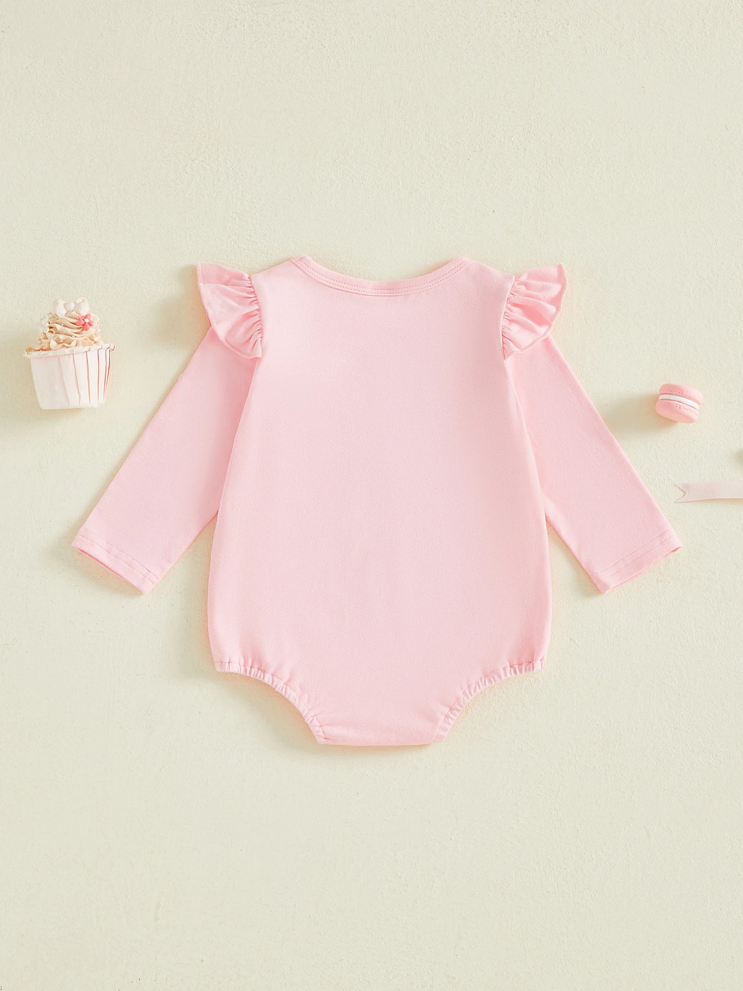 Baby Girl Romper Long Sleeve Crew Neck Bow Embroidery Ruffle Bodysuit Spring
