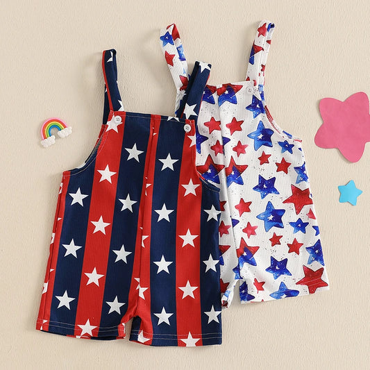 Baby Boys Girls 4th of July Romper Stars and Stripes Pattern Infant Overalls Sleeveless Tank Jumpsuit