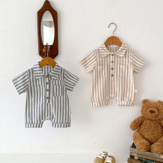 Boys Striped Linen Jumpsuit Romper