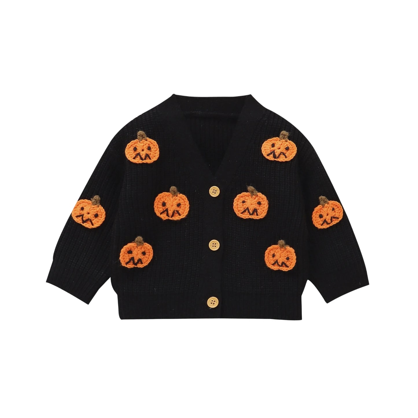 Baby Toddler Boys Girls Knit Cardigan Cute Halloween Pumpkin Embroidery Fall V Neck Long Sleeve Button Up Sweater Top