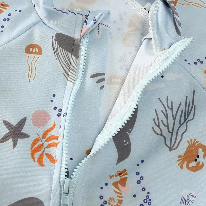 Boys Printed Zip Up Swimsuit
