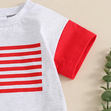 Load image into Gallery viewer, Baby Girls Boys Independence Day 4th of July Romper Short Sleeve Crewneck American USA Flag Print Contrast Color Romper
